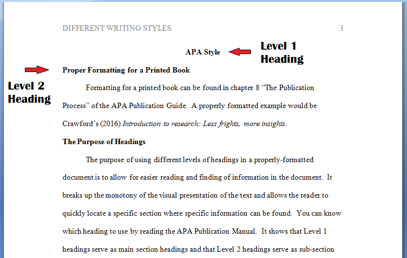 heading in apa format example